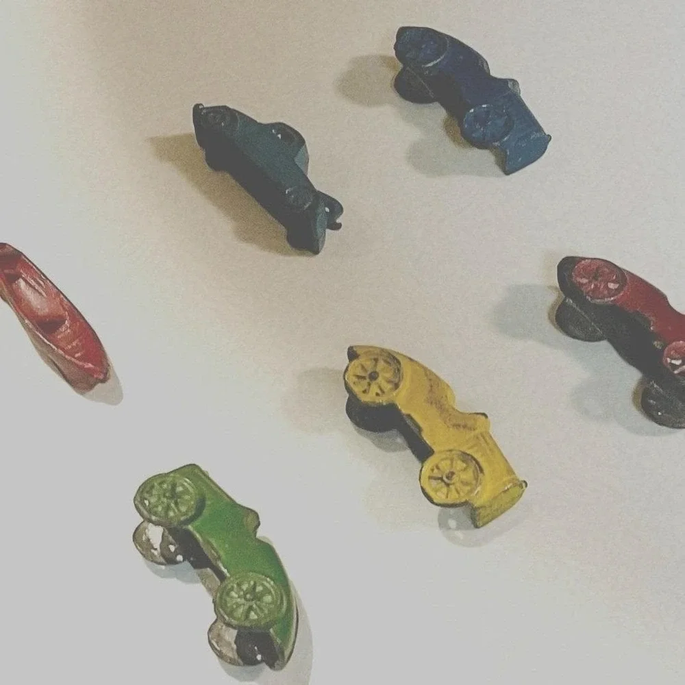 Vintage‎ Slush Mold Lead Toy Cars & Boat Set of 6 Antique